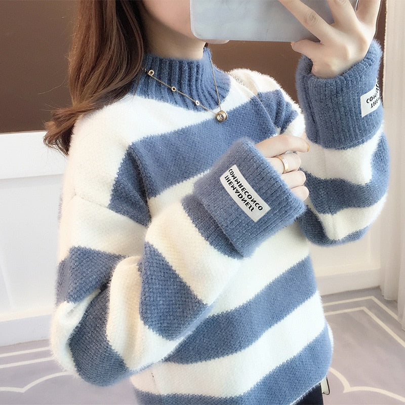 Turtleneck Stripe Thick Sweater