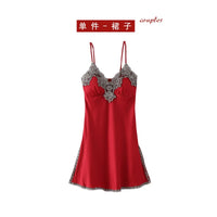 Womens lace satin pajamas gown set