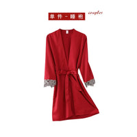 Womens lace satin pajamas gown set