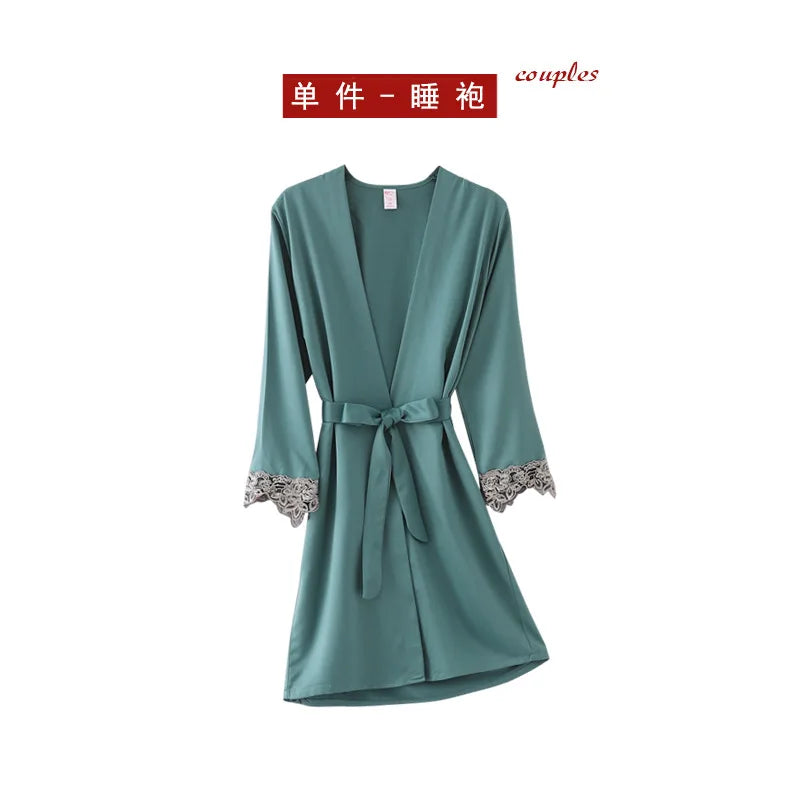 Womens lace satin pajamas gown set