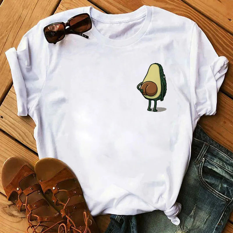 Kawaii cartoon avocado short sleeve T-shirt