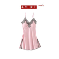 Womens lace satin pajamas gown set