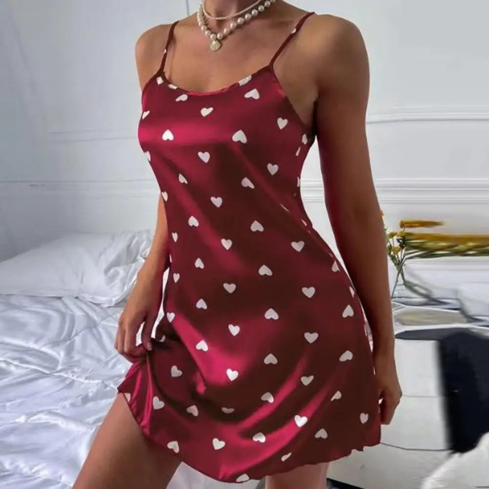 Heart Print satin Nightdress