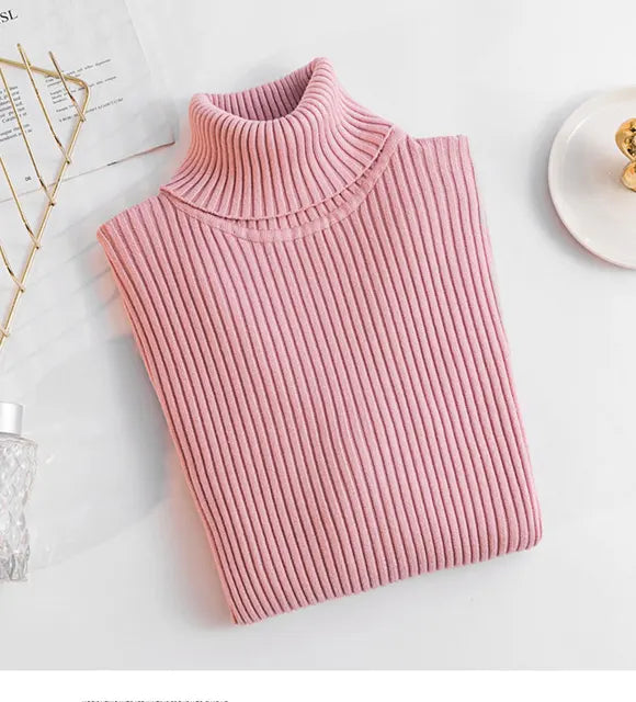 Solid Color Women Turtleneck Sweater