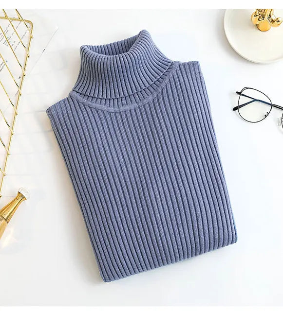 Solid Color Women Turtleneck Sweater