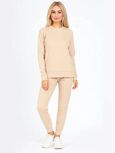Women's Plain Long Sleeve Two-Piece Set