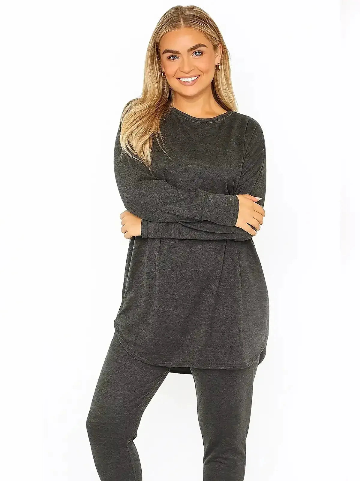 Women's Plain Long Sleeve Two-Piece Set