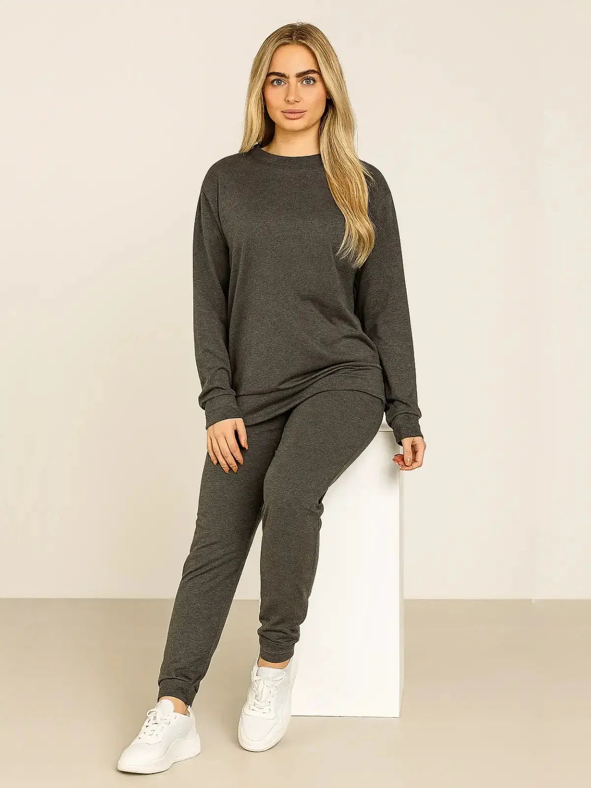 Women's Plain Long Sleeve Two-Piece Set