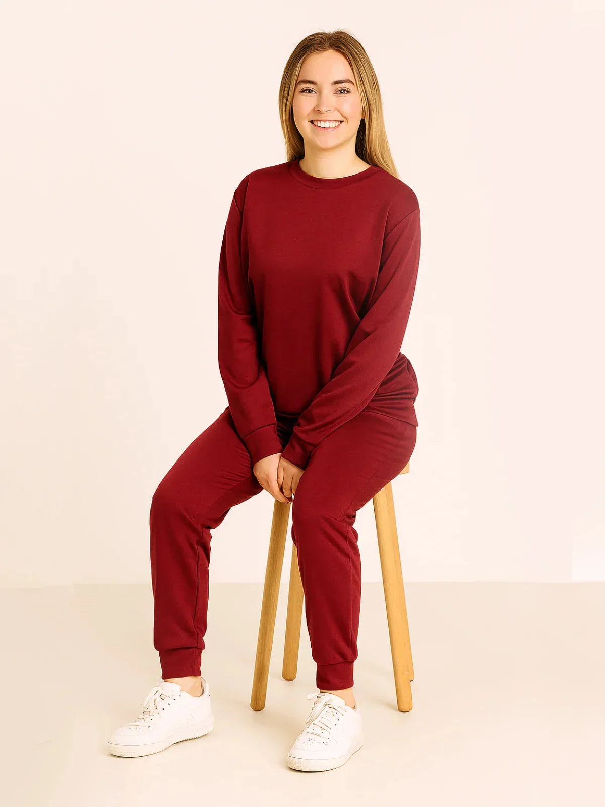 Women's Plain Long Sleeve Two-Piece Set